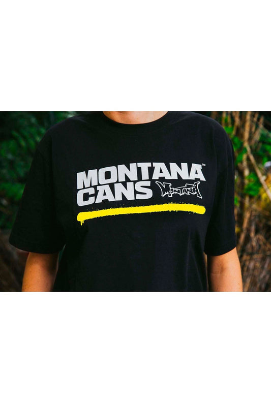 Montana TYPO + LOGO UNDERLINE YELLOW Black T-Shirt